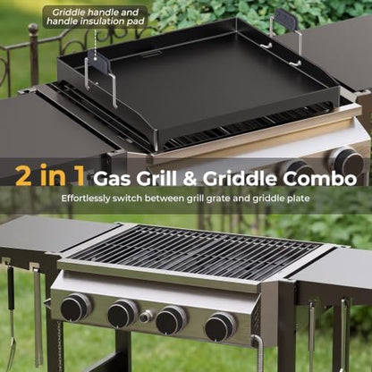 Electactic 4-Burner Propane Gas Grill Griddle Combo, 32,000 BTU BBQ Grill
