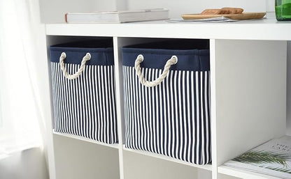 TcaFmac Organization and Storage Basket for Shelves - Large 2 Pack 16x12x12 inch Fabric Storage Cubes, Collapsible Storage Bins for Gift Closet Cloth Toy Books Kids (Navy Patchwork)
