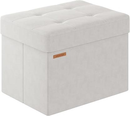 Folding Storage Ottoman, Velvet Storage Bench, Footrest, End Stool, Foot Stool,for Living Room, Bedroom and Office,12.2 x 16.1 x 12.2 Inches, 300 kg Load Capacity,Cream White, UASND03W
