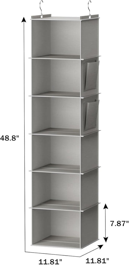 YOUDENOVA Hanging Closet Organizer, 6-Shelf Closet Hanging Storage Shelves, 2 Packs, Light Grey