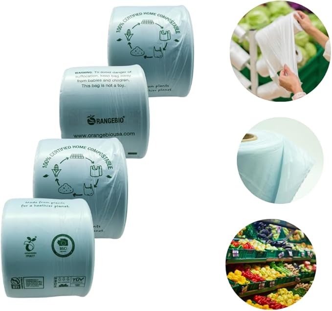 OrangeBio Certified Home Compostable Produce Bags, 1000 Count, 14 x 18 Inches, Hold Up to 14 Lbs, ASTM D6400, EN 13432, US BPI & Europe OK Compost Home Certified