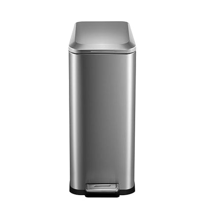 13.2 Gallon / 50L Kitchen Trash Can, Slim Stainless Steel Garbage Can with Removable Inner Bucket, Fingerprint-Proof Step Rubbish Bin with Soft-Close Lid for Narrow Space, Silver