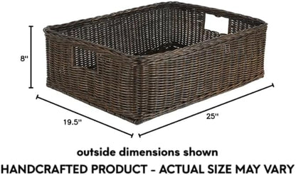 The Basket Lady Under The Bed/Basic Wicker Storage Basket, Extra Large, 25 in L x 19.5 in W x 8 in H, Antique Walnut Brown