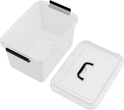 10.5 L Clear Latch Storage Bin with Lid, 4 Packs Plastic Organizing Box with Black Handle