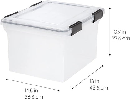 IRIS USA 32 Quart WEATHERPRO Plastic Storage Box with Durable Lid and Seal and Secure Latching Buckles, Clear with Black Buckles, 6 Pack