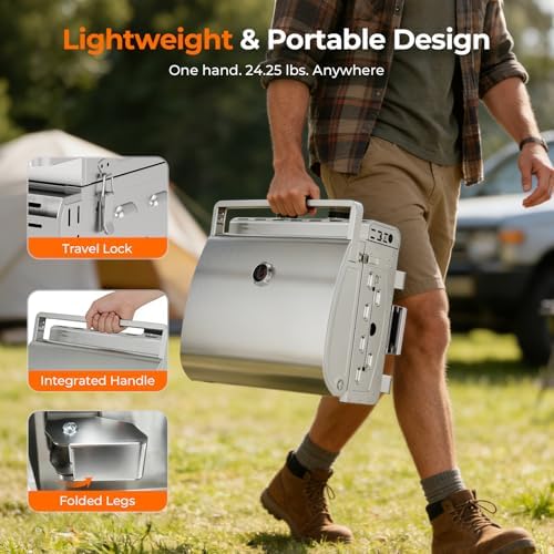 Electactic 20,000 BTUs Portable Tabletop Gas Grill, 2-Burner Propane Grill with 251 Sq.in Cooking Area, Stainless Steel BBQ Grill with Foldable Legs, Easy Assemble & Clean for Patio, Camping, Tailgate