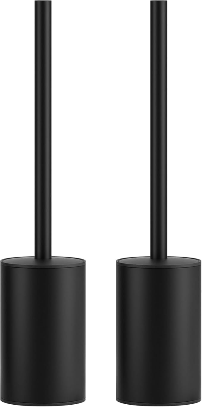 FORIOUS Toilet Brush and Holder Set, 304 Stainless Steel Heavy Duty Base and Handle for Bathroom Deep Cleaning, Toilet Bowl Cleaners Brush with Holder, Space Saving for Storage (2, Matte Black)