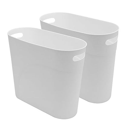 2 Pack 3.2 Gallon Plastic Trash Cans for Bathroom, Small Waste Bins with Handles, Compact Garbage Containers for Narrow Spaces, Recycle Wastebaskets for Office, Kitchen, Bedroom, Living Room (white)