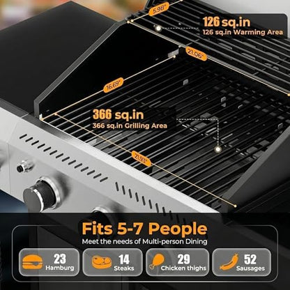 COWSAR 3-Burner Propane Grill with Side Burner 34,000 BTU BBQ Grill