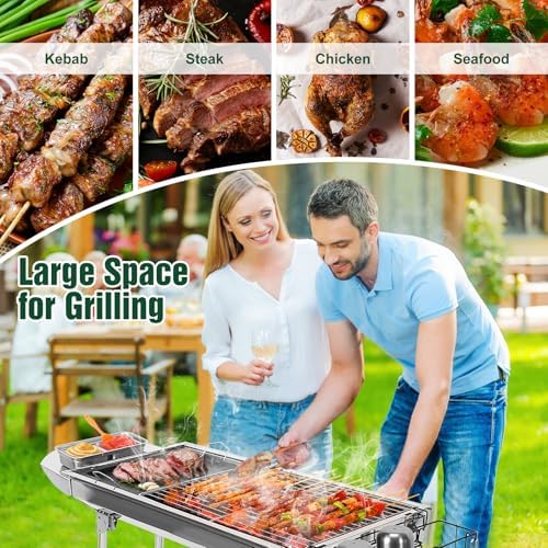 Portable Charcoal Grill, Folding Barbecue Grill with Storage Shelf,