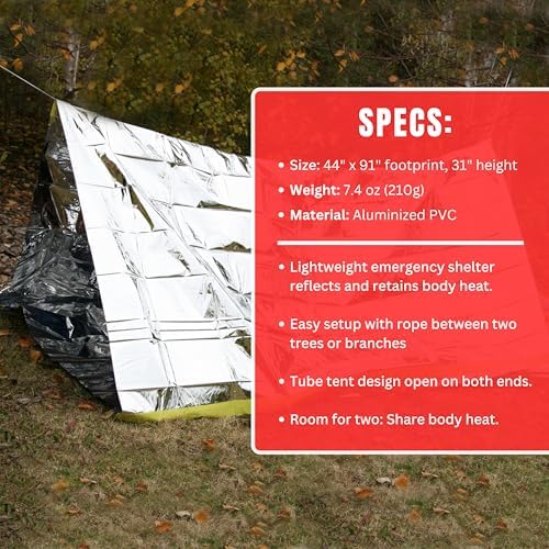 Emergency Zone Reflective & Green Survival 2 Person Tube Tents. Available in 1, 2, 3, 48 Packs. (Reflective, 2)