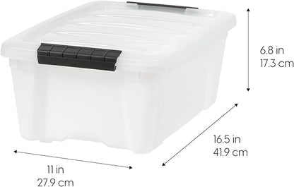 IRIS USA 13 Qt Stackable Plastic Storage Bins with Lids, 4 Pack - BPA-Free, Made in USA - Discreet Organizing Solution, Latches, Durable Nestable Containers, Secure Pull Handle - Pearl