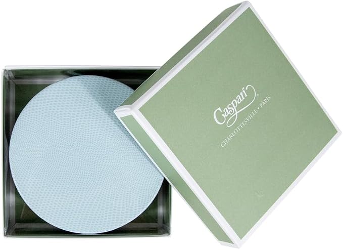 Caspari Soft Aqua Lizard Round Coasters – 4” Decorative Faux Leather Coasters