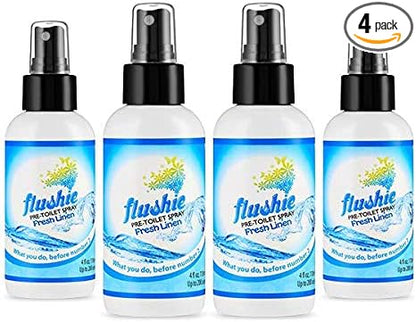 Flushie Pre-Toilet Spray for Poop Travel Size Toiletries Bathroom Spray for Poop Spray for Toilet Deodorizer Traveling Essentials Poop deodorizer Poop Odor eliminator 4oz (Linen, 4 Pack)