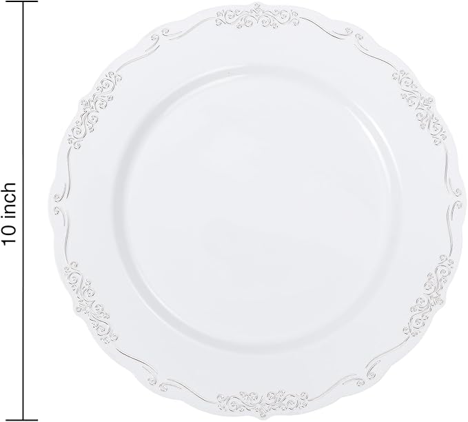 DaYammi 60PCS White and Silver Plastic Plates, Heavy Duty White and Silver