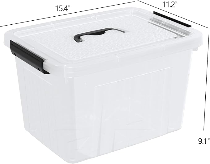 18 Quart Clear Plastic Storage Latching Bin with Lids, Latch Box with Handle, 4 Packs