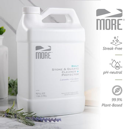 MORE Stone & Quartz Cleaner + Protector - Granite, Quartz & Marble Cleaner - For Kitchen & Bathroom Countertops - Water-Based Surface Spray Refill - Lavender-Verbena Essential Oil - Gallon (128oz)