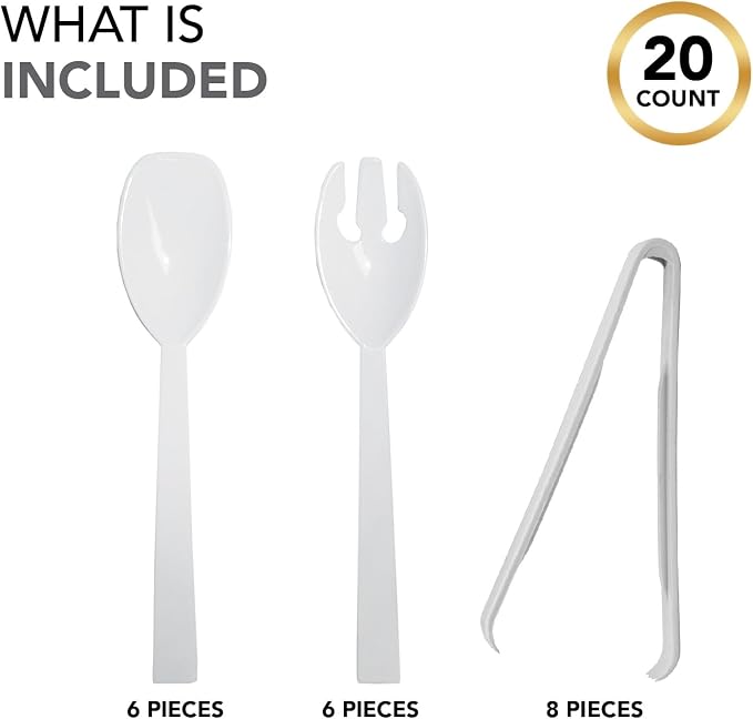 Party Essentials Plastic Party Buffet Serving Utensils Kit, Spoons/Forks/Tongs