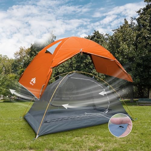 Night Cat 2-Persons Backpacking Tent: Waterproof Lightweight Camping Tent for Two People Hiking Outdoor Mountain with Aluminum Poles and Rainfly Green