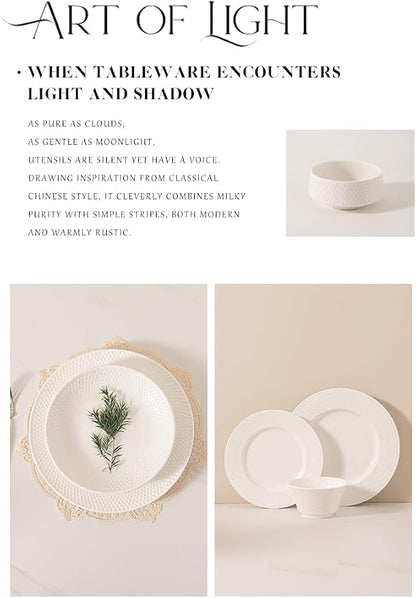 4-piece set, embossed B design plate and bowl set, microwave and dishwasher