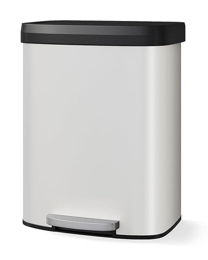16 Gallon (60 l) Trash Can, Stainless Steel Kitchen Garbage Can, Recycling or Waste Bin with Liner Rim, Rear Handle, Soft Close Plastic Lid Step-on Pedal, Removable Inner Bucket