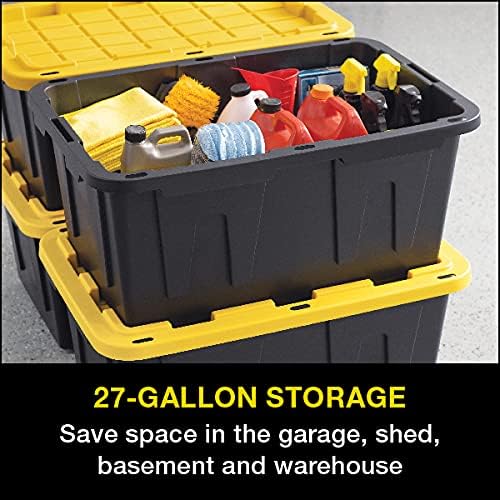 CX Black & Yellow®, Shelving Unit and Heavy Duty Storage Containers, Extremely Durable® (Shelf + 27 Gallon Container (8-Pack)