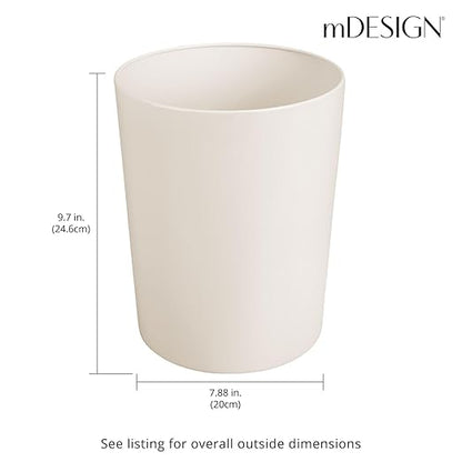 mDesign Round Metal Small 1.7 Gallon Recycle Trash Can Wastebasket, Garbage Container Bin for Bathrooms, Kitchen, Bedroom, Home Office - Durable Stainless Steel - Mirri Collection - Cream/Beige