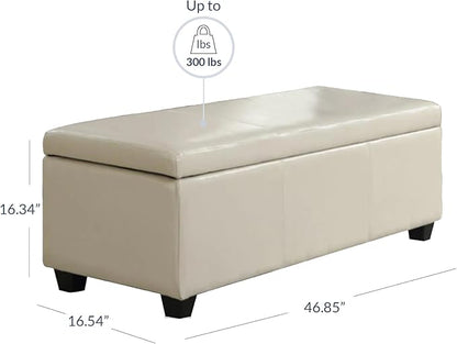 BELLEZE Storage Faux Leather Ottoman, 47 Inch Bench Bedroom Bench with Safety Close Hinge, Extra Long Ottoman with Storage for Living Room, Entryway, Foot Rest, Support 300lbs - Cream