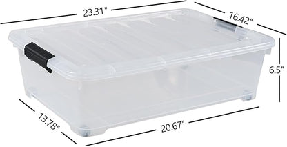 4-Pack 25 Quart Under Bed Plastic Storage Bins, Clear Under Bed Storage Box Container with Wheels