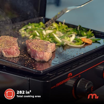 Megamaster Tabletop 2 Burner Gas Griddle Portable Grill with Built-In Lid