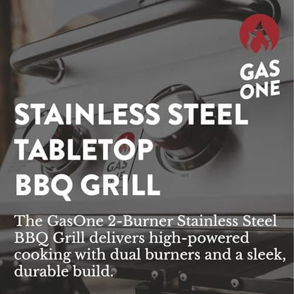 GasOne Portable Propane Grill – 16-inch Stainless Steel Tabletop Grill – Tabletop Gas Grill with Heat Control and Built-In Thermometer – Large Cooking Area – Ideal for Outdoor, Camping, Travel, RV