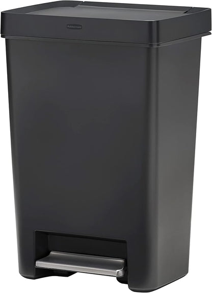 Rubbermaid Premier Series II Step-On Trash Can for Home and Kitchen, with Lid Lock and Slow Close, 12.4 Gallon, Charcoal, for Home/Kitchen/Garage/Apartment/Office