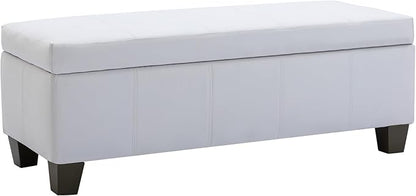 51 Inch Faux Leather Ottoman with Storage, End of Bed Bench with Large Storage, Rectangular Extra Long Bench for Bedroom and Living Room, White