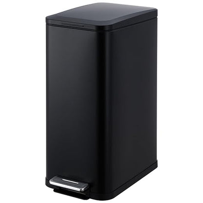 13.2 Gallon / 50L Kitchen Trash Can, Slim Stainless Steel Garbage Can with Removable Inner Bucket, Fingerprint-Proof Step Rubbish Bin with Soft-Close Lid for Narrow Space, Black