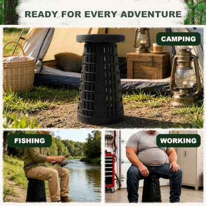 JAEMEYEM Collapsible Stool Chair, Upgraded Folding Stool for Adults Lightweight, Sturdy, Adjustable, Portable, Foldable Seat Sturdy Stools for Outdoor Camping Fishing Hiking Gardening BBQ