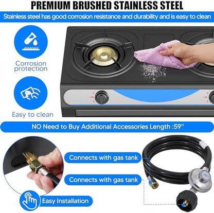 forimo Propane Gas Stove, 2-Burner, Auto Ignition, Portable, Stainless Steel, 19000 BTU/hr, Perfect for Outdoor Kitchens