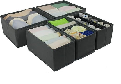 Amazon Basics Cloth Drawer Storage Organizer Boxes for Socks, Underwear and Baby Items, Set of 6, Gray