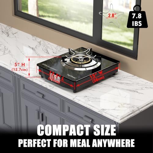 1 Burner Propane Stove 13,600 BTU High-Efficiency Tempered Glass Auto-Ignition Gas Burner Stove Top with CSA Hose for Outdoor RV Camping Emergency Cooking