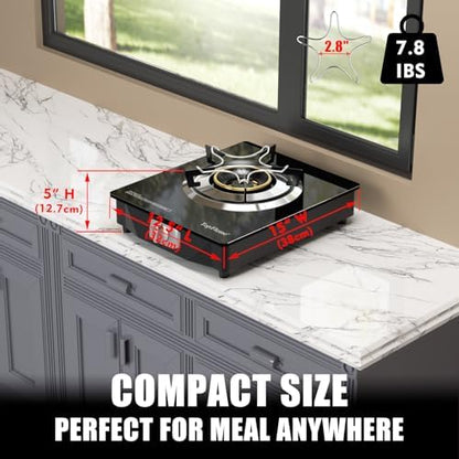 1 Burner Propane Stove 13,600 BTU High-Efficiency Tempered Glass Auto-Ignition Gas Burner Stove Top with CSA Hose for Outdoor RV Camping Emergency Cooking