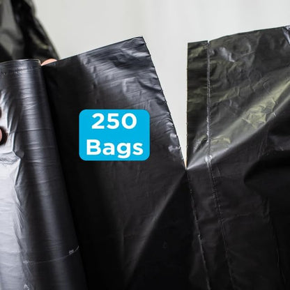 250 Count, 40-45 Gallon Trash Bags, Heavy Duty Black Bags, Ideal for 39, 40, 42, 45 Gallon