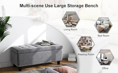 Ottoman with Storage, Storage Ottoman Bench with Button-Tufted, Upholstered End of Bed Bench with Wooden Legs for Bedroom, Entryway (Grey, Set of 1)