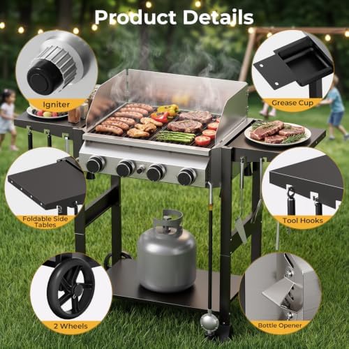 Electactic 4-Burner Propane Gas Grill Griddle Combo, 32,000 BTU BBQ Grill