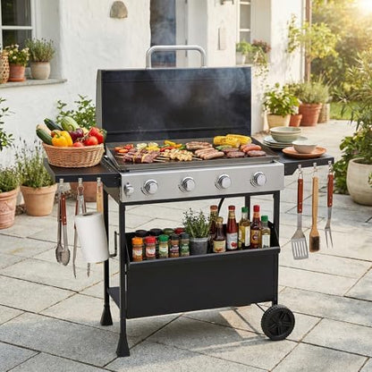 4-Burner Propane Gas Griddle with Removable Stand, 40,000 BTU
