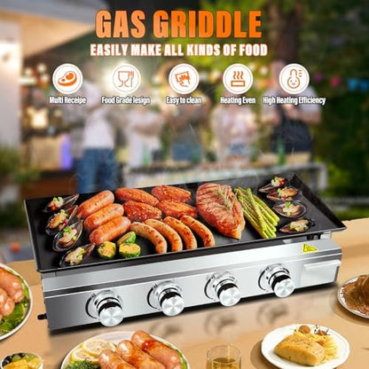 Burner Gas Griddle, 31.88 Inch Outdoor Propane Griddle, Portable Flat Top Grill, Flat Grills Outdoor Cooking, Plancha Para Cocinar, Outdoor BBQ, Camping Tailgating or Picnicking