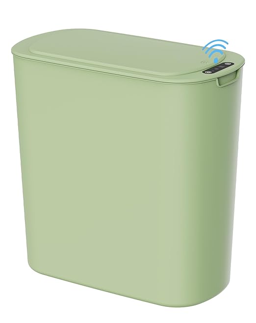 Cesun Automatic Motion Sensor Bathroom Trash Can with Lid, 2.6 Gallon Touchless Trash Bin, Smart Plastic Slim Garbage Can Small Green Wastebasket for Toilet, Office, rv, Bedroom, Living Room