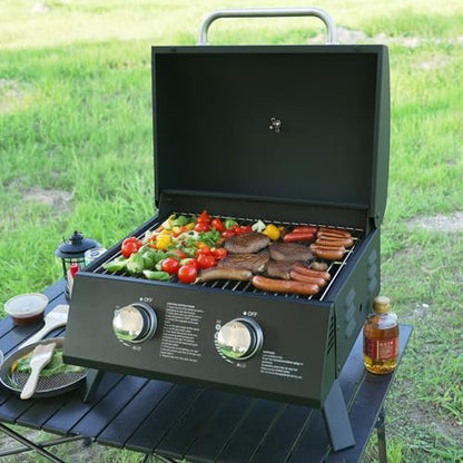 Portable Grill Propane. 18,000 BTU Portable Gas Grill With Dual Burners,Table Top Grill Propane Twist-Start Ignition, Perfect For Camping, Tailgating, And Grilling, With Easy Installation.
