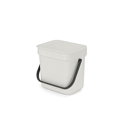 Brabantia Sort & Go Food Trash Can (0.8 Gal/Light Gray) Small Countertop Kitchen Compost Caddy with Handle & Removable Lid, Easy Clean