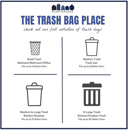 Plasticplace 12-16 Gallon Trash Bags │ 8 Microns │ Black High Density Liners │ 24" x 33" (1000 Count)
