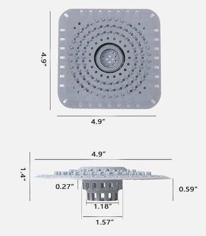 Drain Hair Catcher, Silicone Bathtub Drain Protector 2 PCS (Gray/Black, Square)