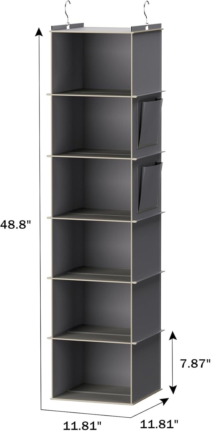 YOUDENOVA Hanging Closet Organizer, 6-Shelf Closet Hanging Storage Shelves, 2 Packs, Grey